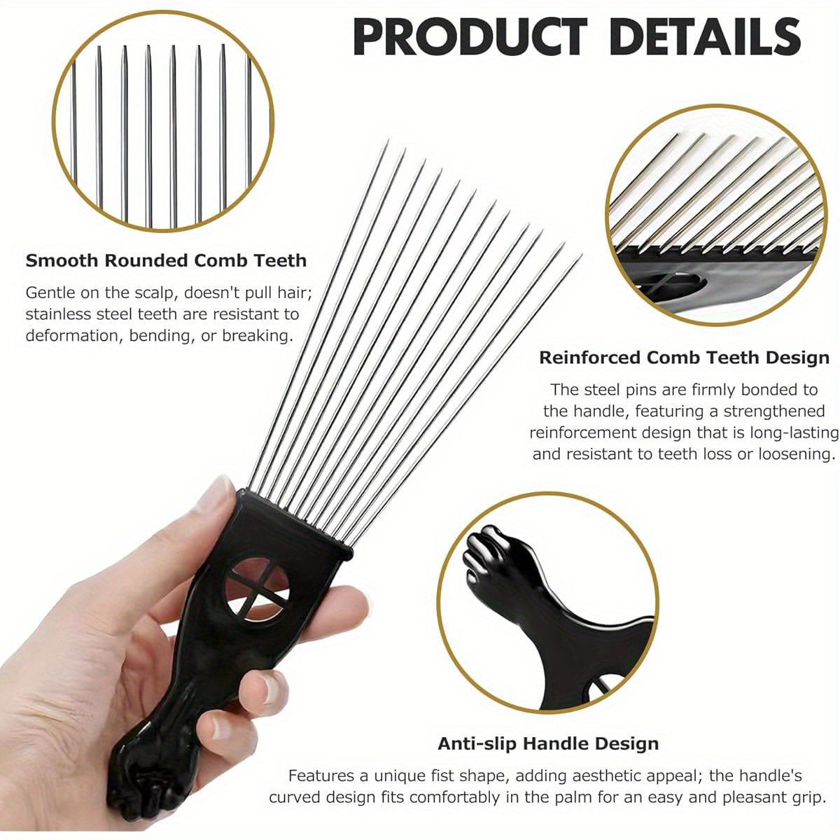 1- Piece Stainless Steel Afro  - огляд і ціна Afro Pick Comb